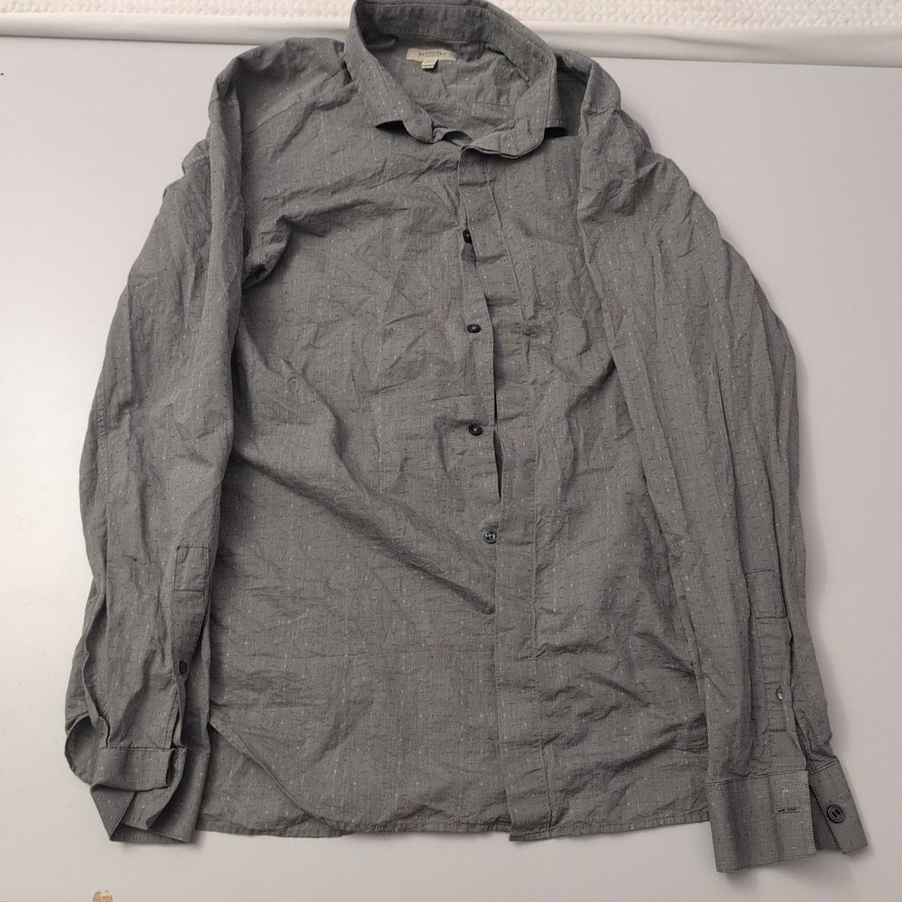Burberry London Mens 16 41 Gray Diamond Dobby Long Sleeve Button Shirt 21 Pit